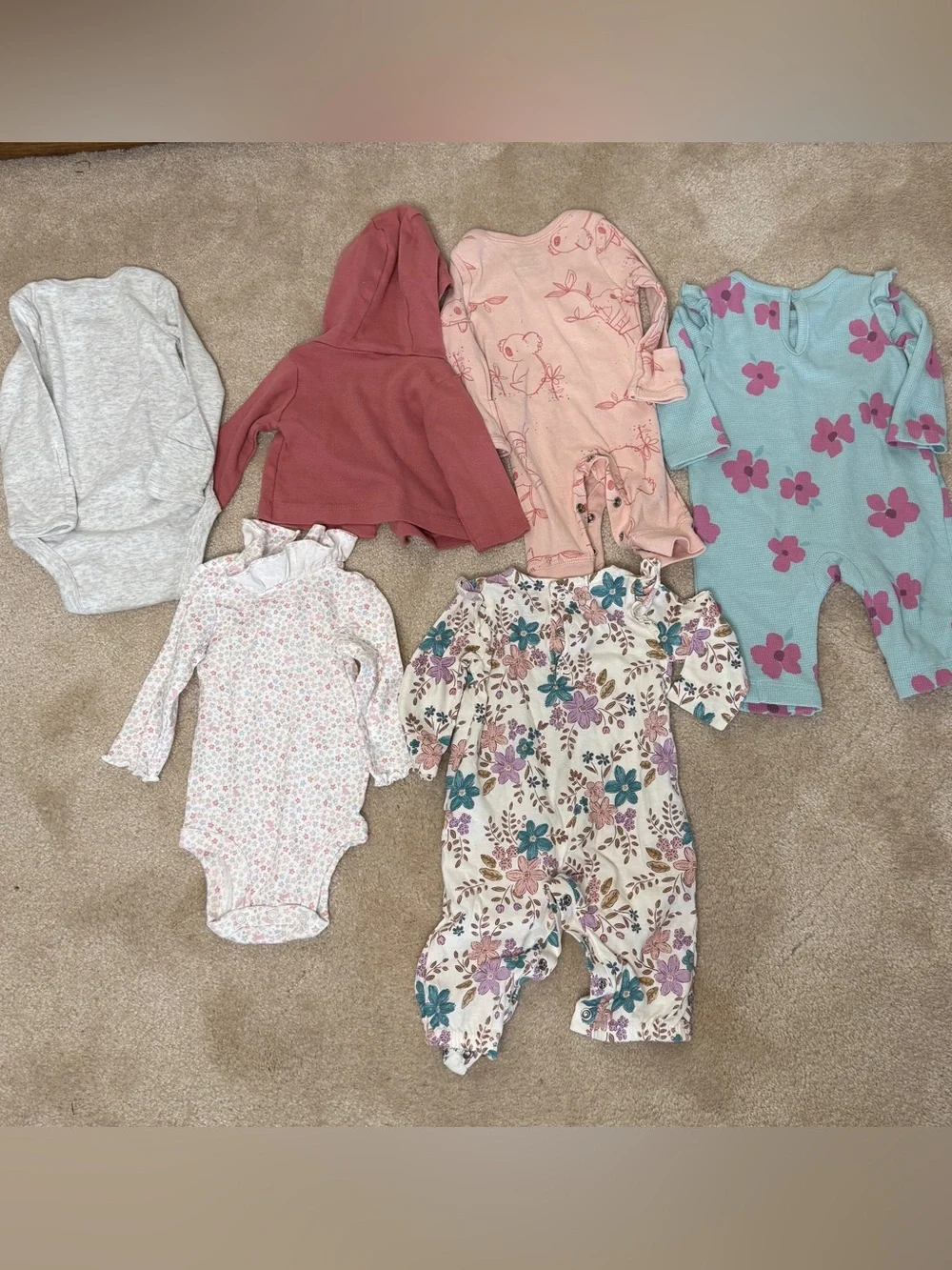 Carter's Baby Girl Clothing Bundle Newborn & 0-3 Months Floral Bodysuits Rompers